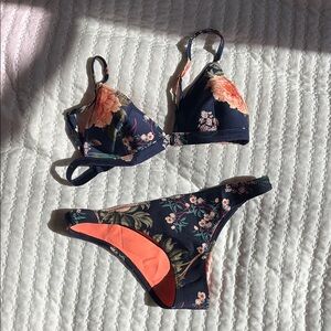 Triangl Swimwear Floral Bikini - Navy and Coral